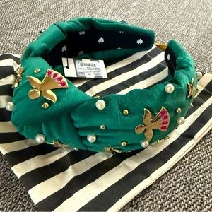 Lele Sadoughi Forest Green Angel Bell Embellished Knotted Headband NWT Authentic